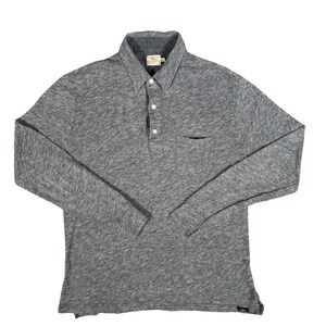 Faherty Brand Polo Shirt Mens Medium Gray Cotton Slub Long Sleeve Pocket Heather